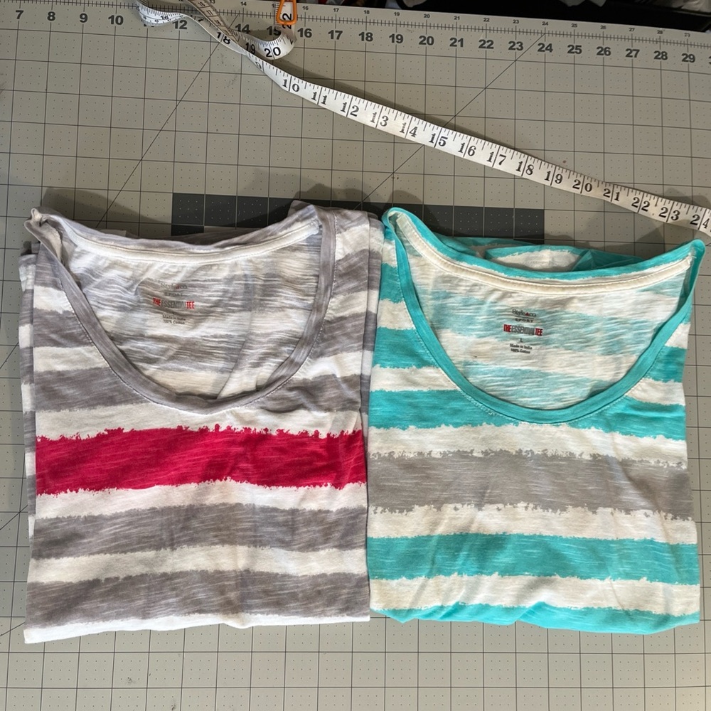 Style & Co. 2 of The Essential Tee Short Sleeve - White w/ Colored Stripes